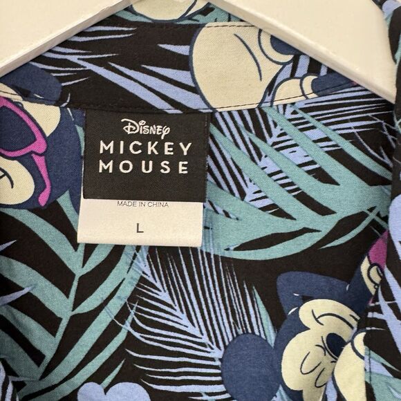 DISNEY Mickey Mouse Rayon Hawaiin Shirt Tropical Party Short Sleeve Black Large - Picture 6 of 8
